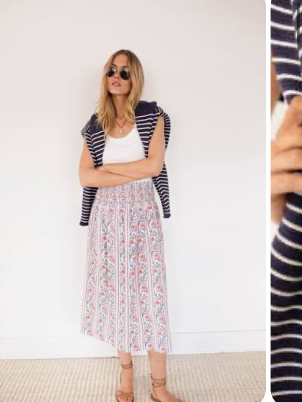 Marea vine Floral Print vine Elastic Waist Midi Skirt - White/Pink xs SOLD OUT